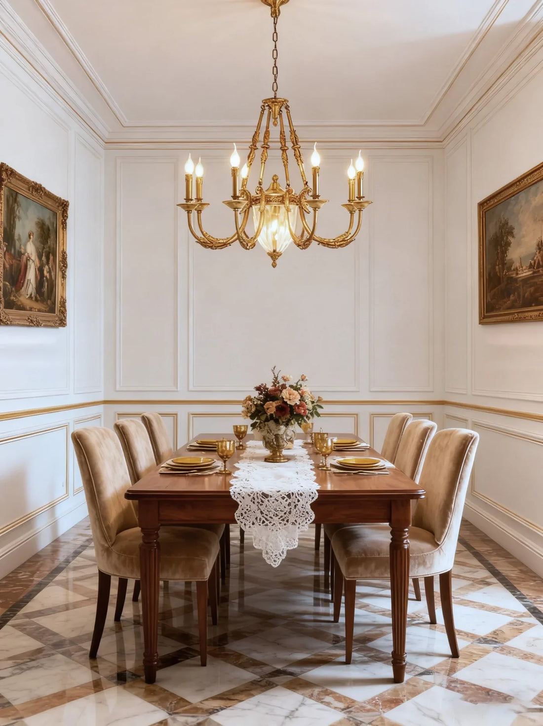 8 Lights Small Empire Style Antique Brass Chandelier Gold Dining Room Chandelier 31X28 Inch