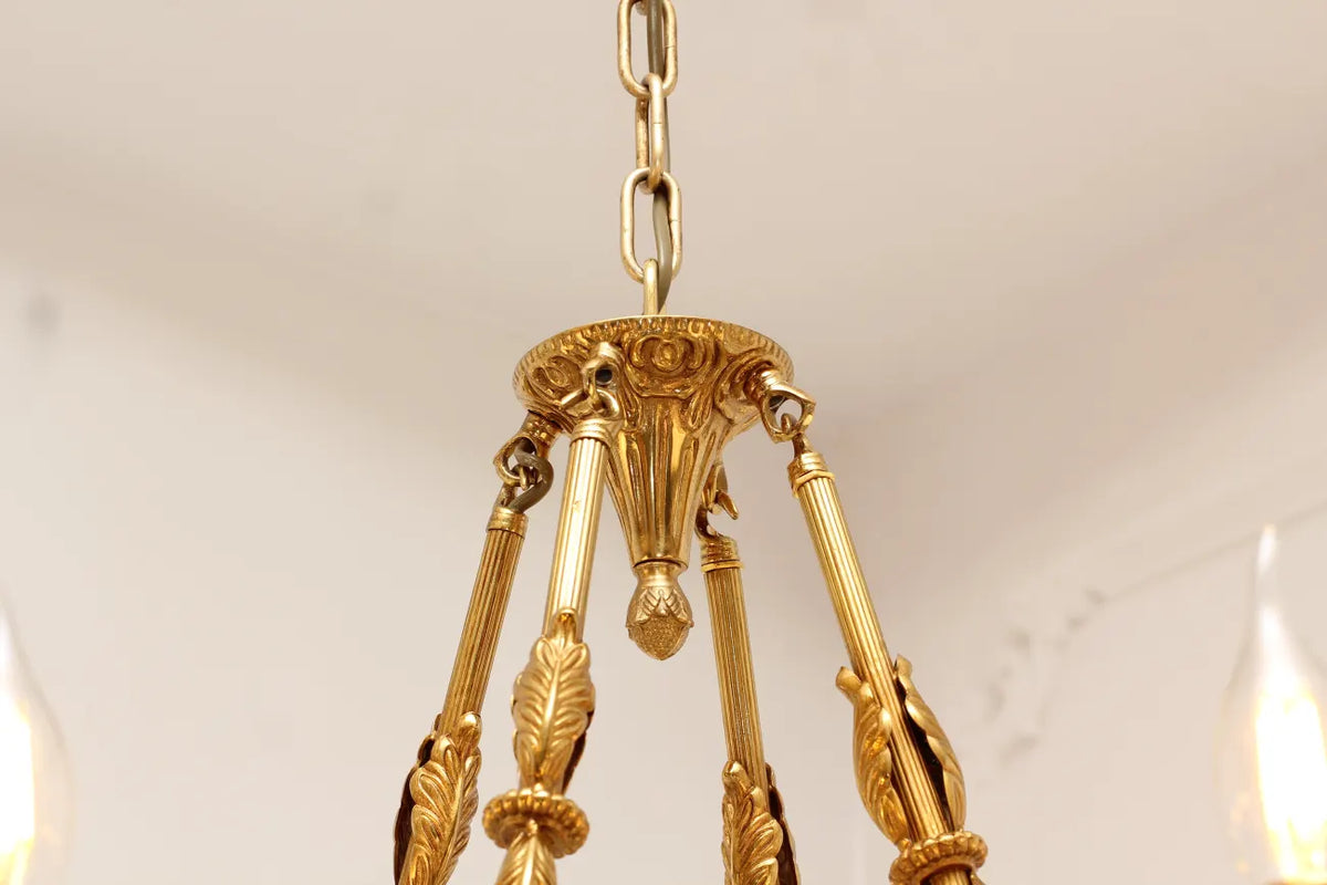8 Lights Small Empire Style Antique Brass Chandelier Gold Dining Room Chandelier 31X28 Inch