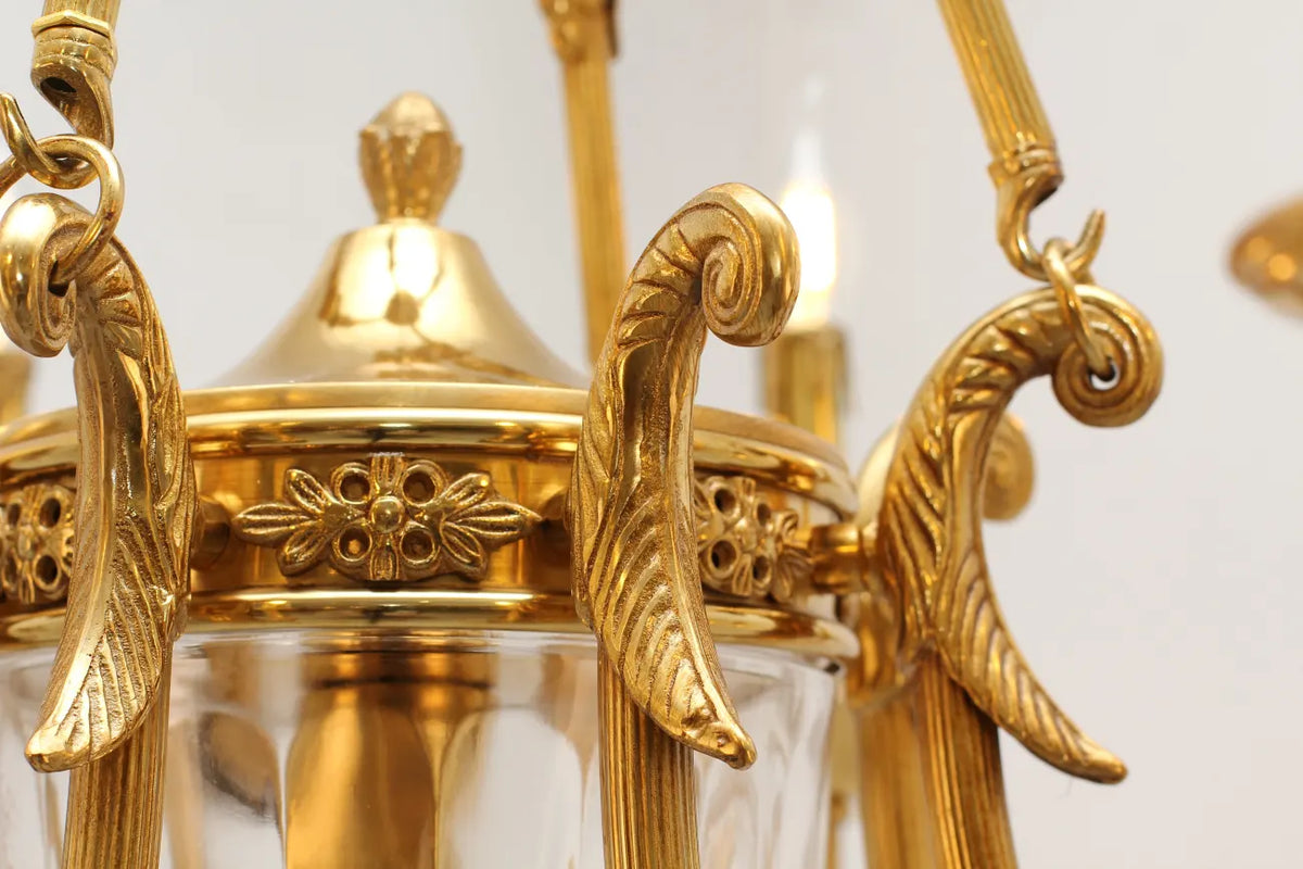 8 Lights Small Empire Style Antique Brass Chandelier Gold Dining Room Chandelier 31X28 Inch