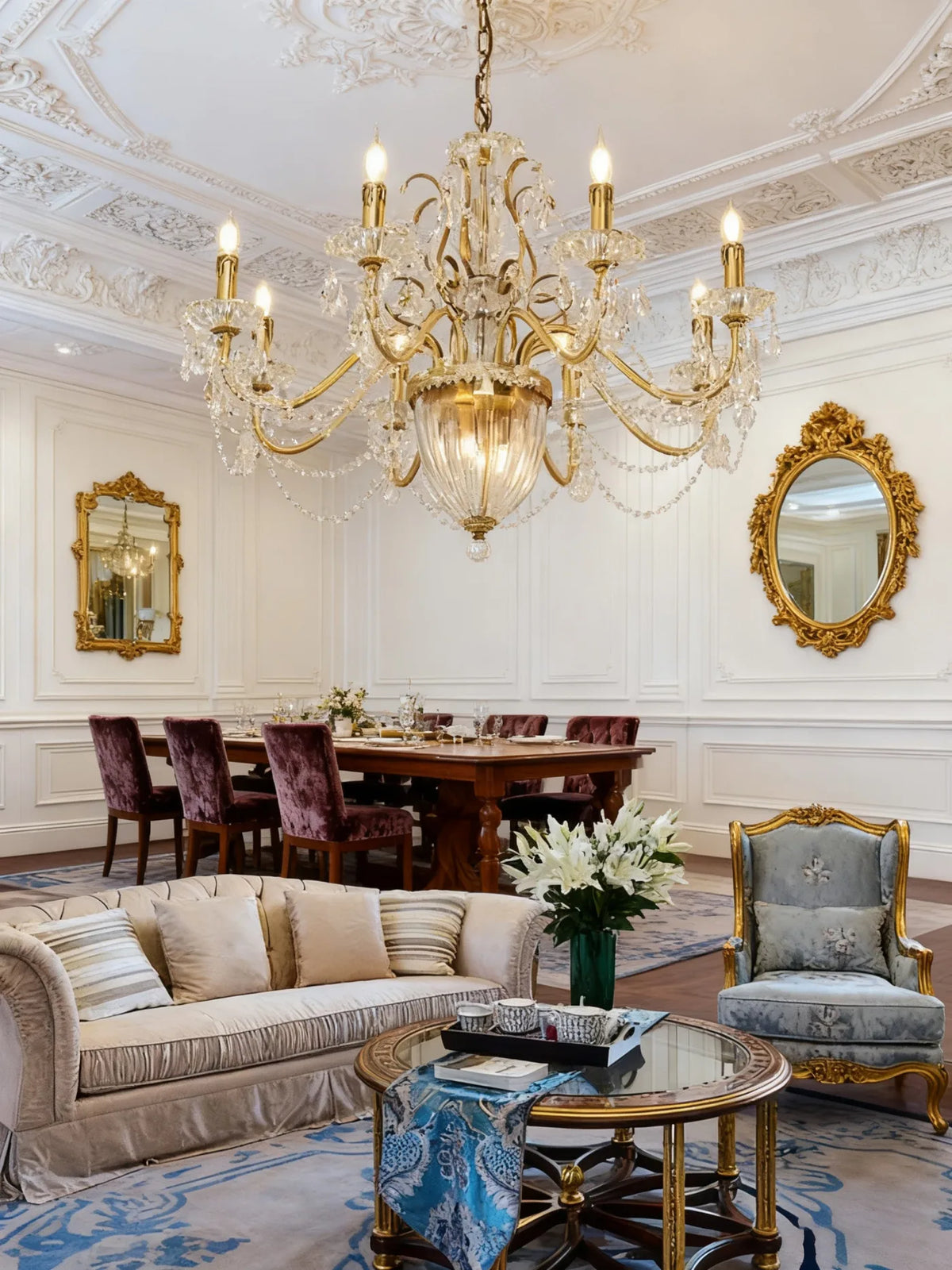 Eight Brass Arms Classical Crystal Chandelier Small Gold Chandelier for Sitting Room 33X28 Inch