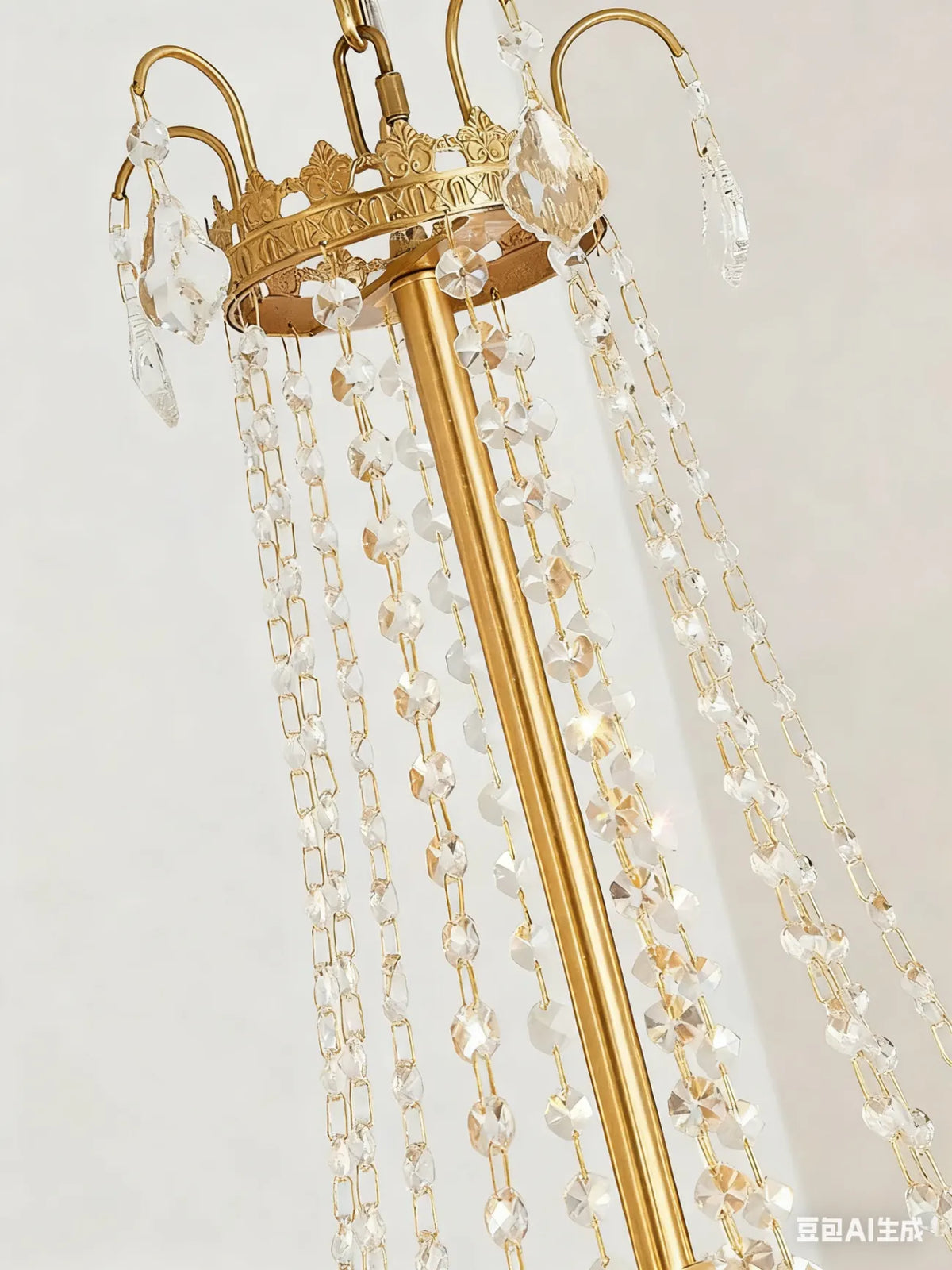 Elegant Small French Empire Brass & Crystal Chandelier 25'' W x 22'' H – Ideal for Living Room Dining Nook Entryway