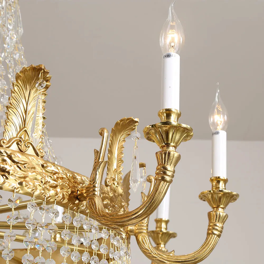 Stunning 39'' W x 43'' H Two Tier French Empire Chandelier – Antique Brass & Crystal for Formal Living Room Foyer Dining Room