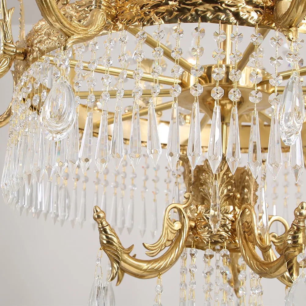 Stunning 39'' W x 43'' H Two Tier French Empire Chandelier – Antique Brass & Crystal for Formal Living Room Foyer Dining Room