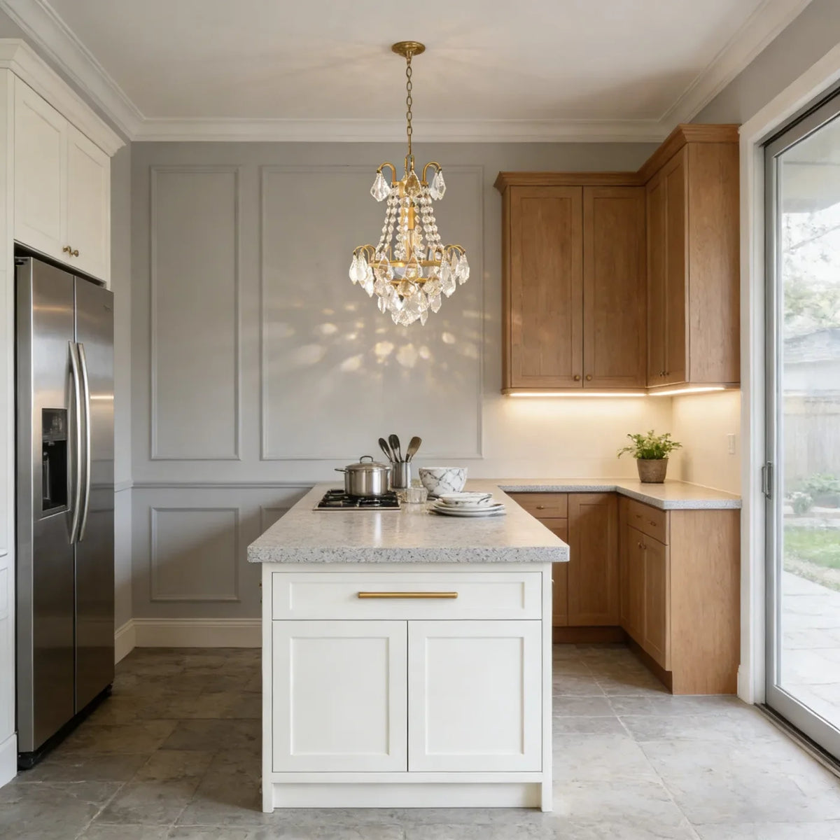 Set of 2 Stylish Small 12'' W x 18'' H Antique Brass & Crystal Chandeliers – Ideal for Kitchen Island & Breakfast Nook