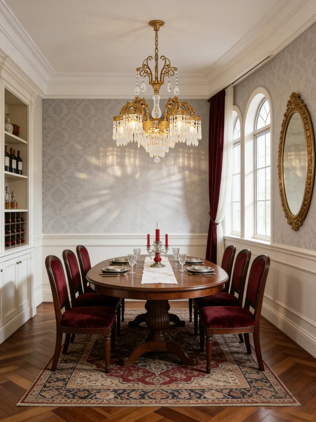 25.5 Inch Wide French Empire Style Brass Crystal Chandelier Gold Dining Room Chandelier