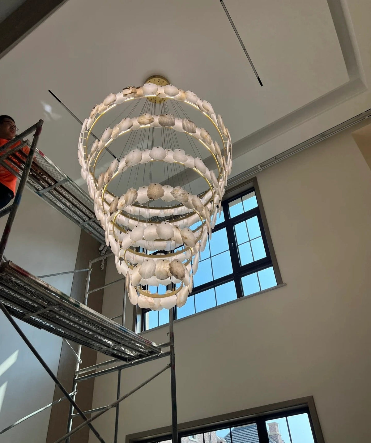 Modern Multi-Layer White Alabaster Chandelier for Staircase / foyer