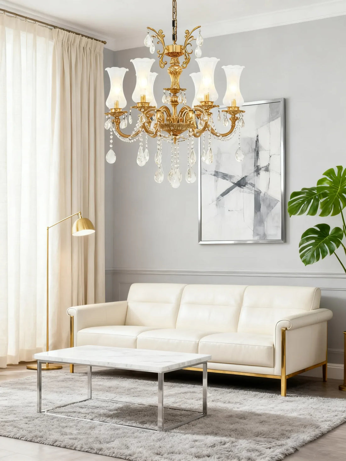 28X31 Inch 6 Lights Small Classical Candle Style Brass and Crystal Chandelier Lighting