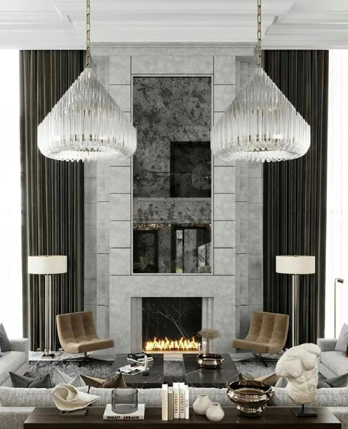 Extra Large Round Modern Chandelier with Clear Glass Tubes and Silver Metal Finish for Living Room Hotel Lobby