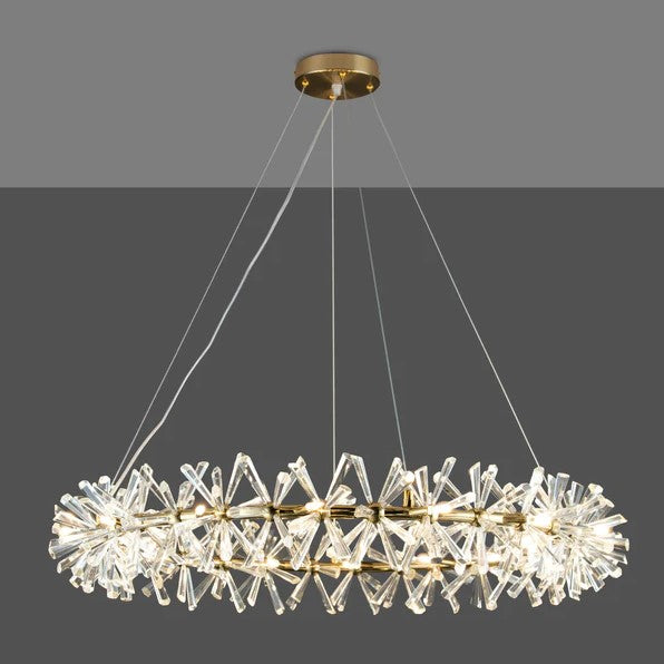 Round Wheel Frozen Ice Crystal Chandelier Light with K9 Crystals for Living Room Dining Hall