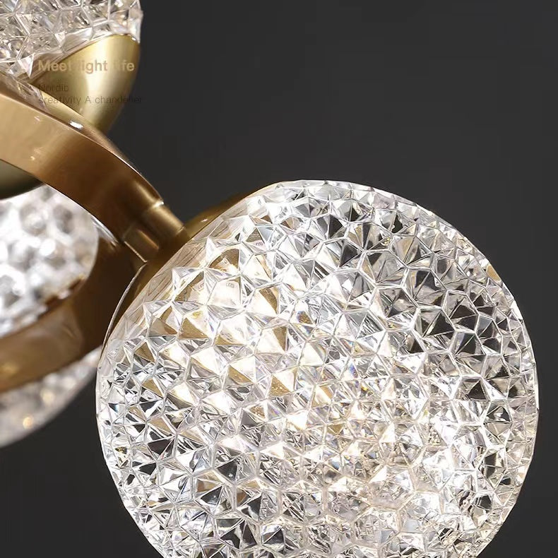 Modern Crystal Brass Finish Chandelier Molecular Ceiling Light with Round and Rectangular Shape