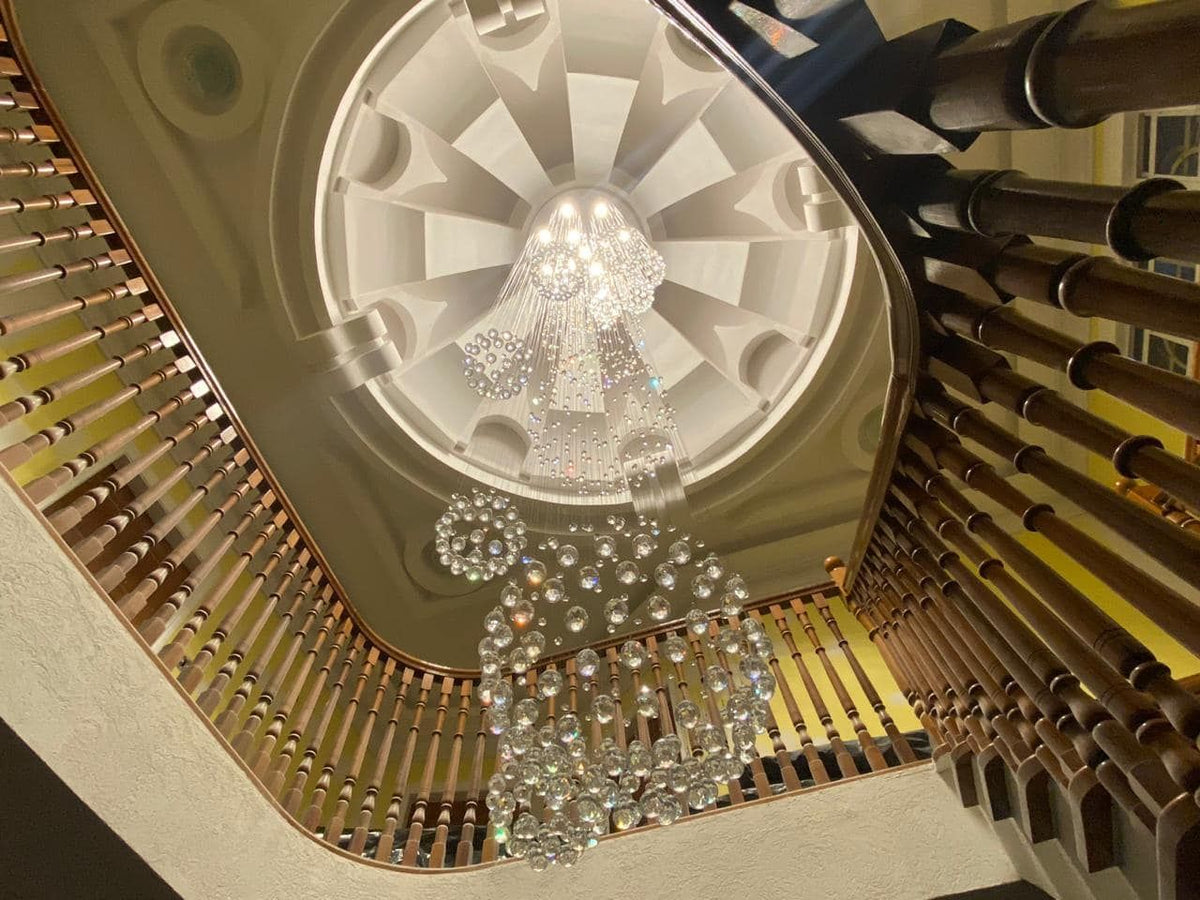 K9 Crystal Raindrop Globe Spiral Chandelier for Entryway and Staircase