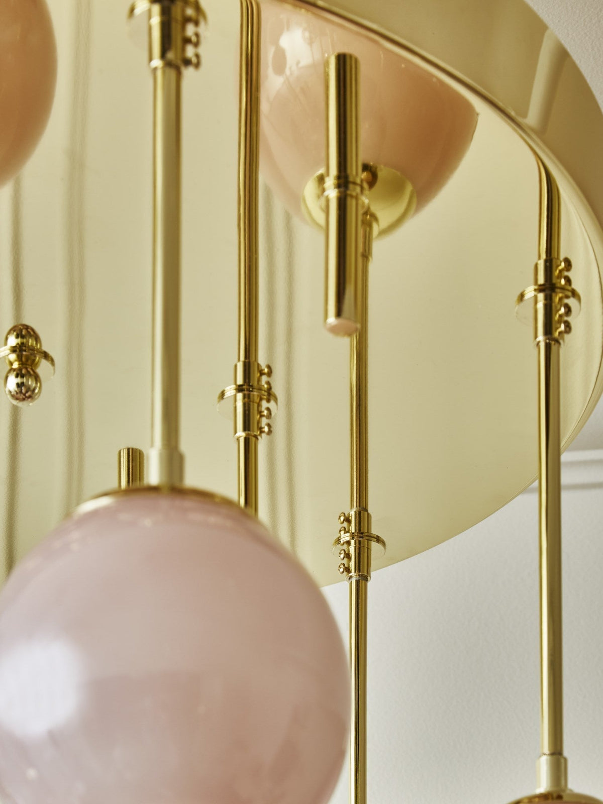 Modern Ball Cluster Chandelier with Pink Opaline Glass