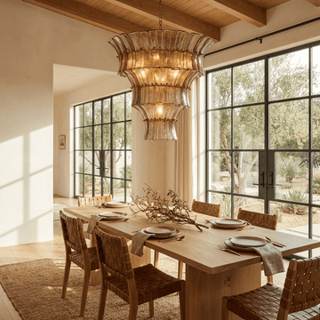 Calyra Tiered Glass Chandelier - ∅ 26.4″ x H 23.6″Blue & Gold Manohaus