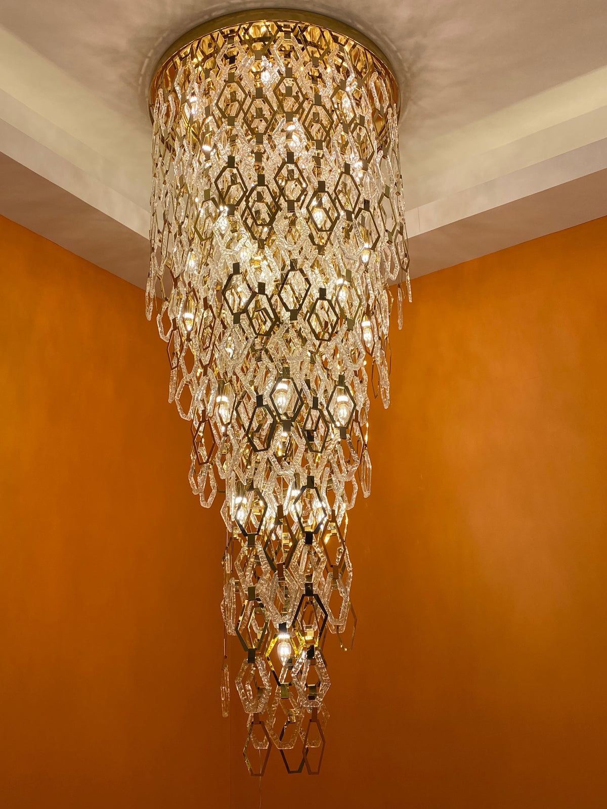 Modern Flush Mount Hexagon Crystal Chandelier for Staircase / foyer