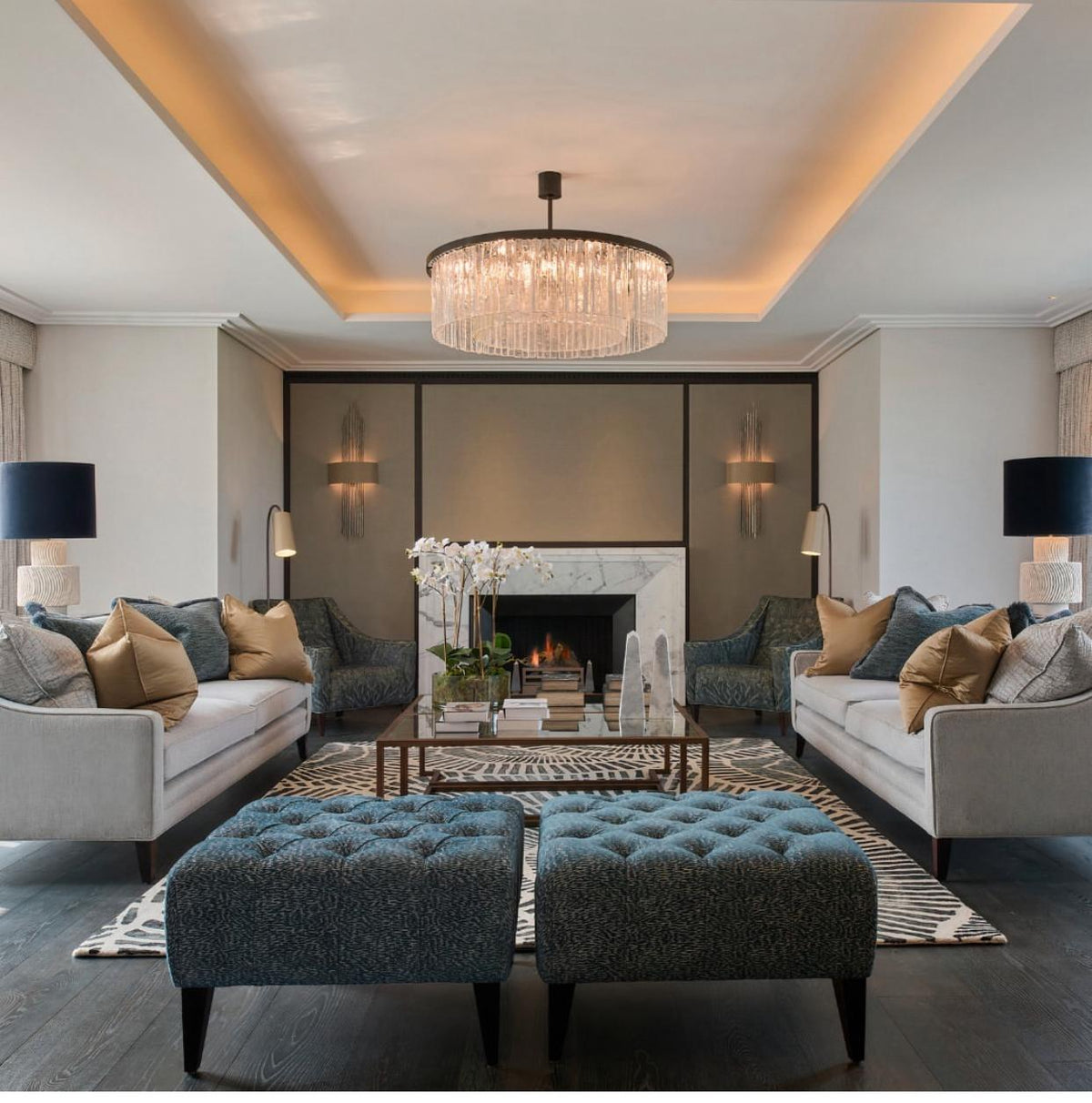 Black Finish Round Crystal Chandelier Pendant Light with Smoky Gray Accents, High-Quality K9 Crystal and Metal