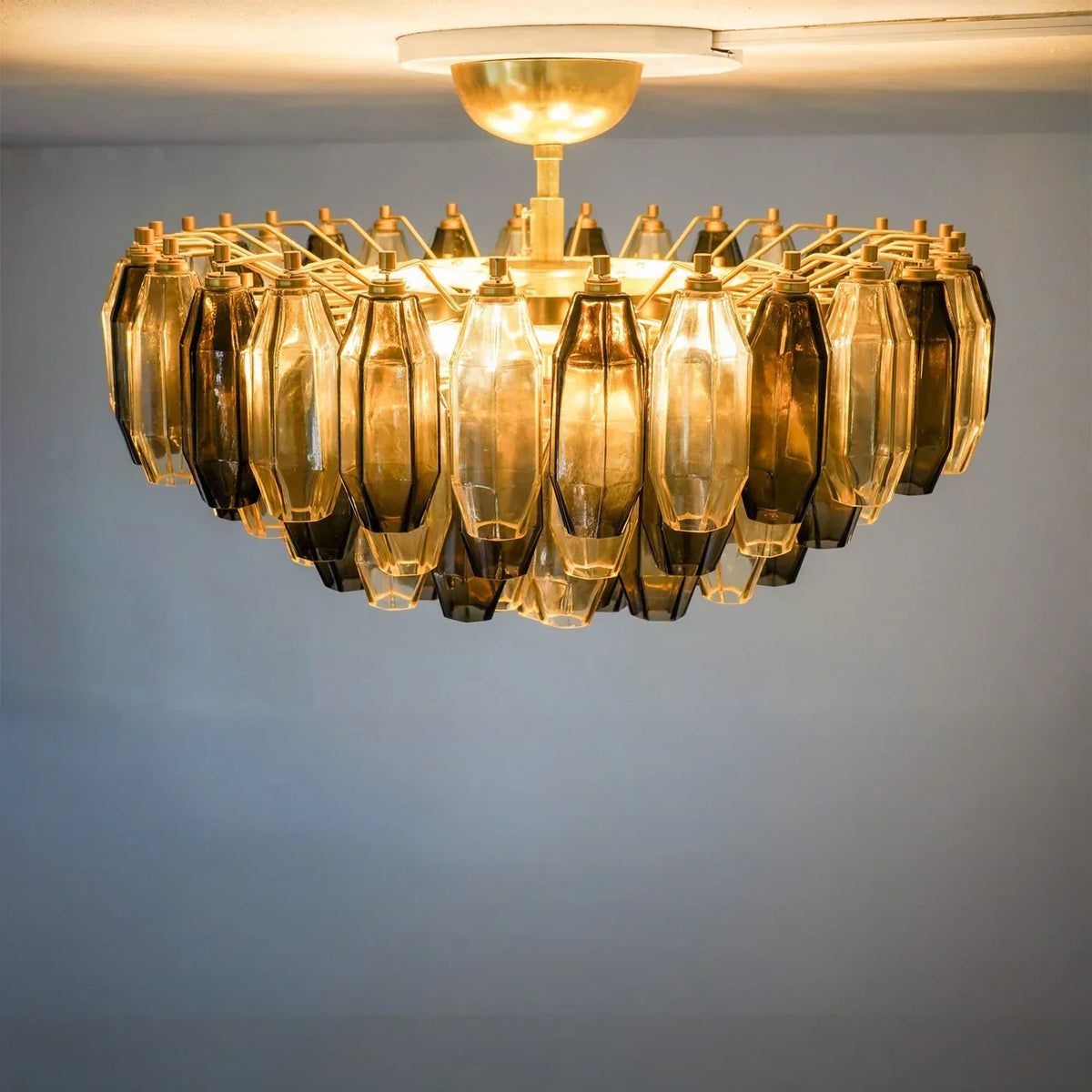 Prismatico 91 Elements Amber and Taupe Compact Glass Chandelier 25"