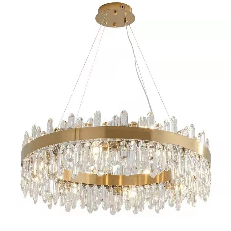 Luxury Round Crystal Chandelier with Stainless Steel Finish Modern Ceiling Light for Living and Dining Room