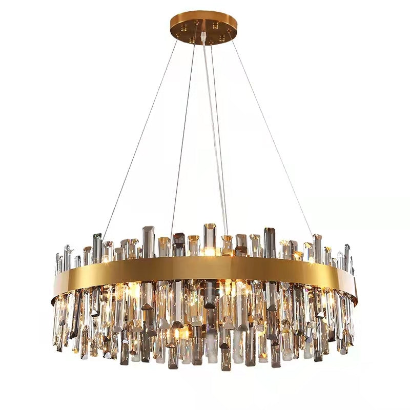Luxury Round Crystal Chandelier with Stainless Steel Finish Modern Ceiling Light for Living and Dining Room