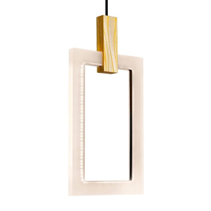 Rectangular LED Pendant Light with White Oak Finish and Acrylic Metal Frame