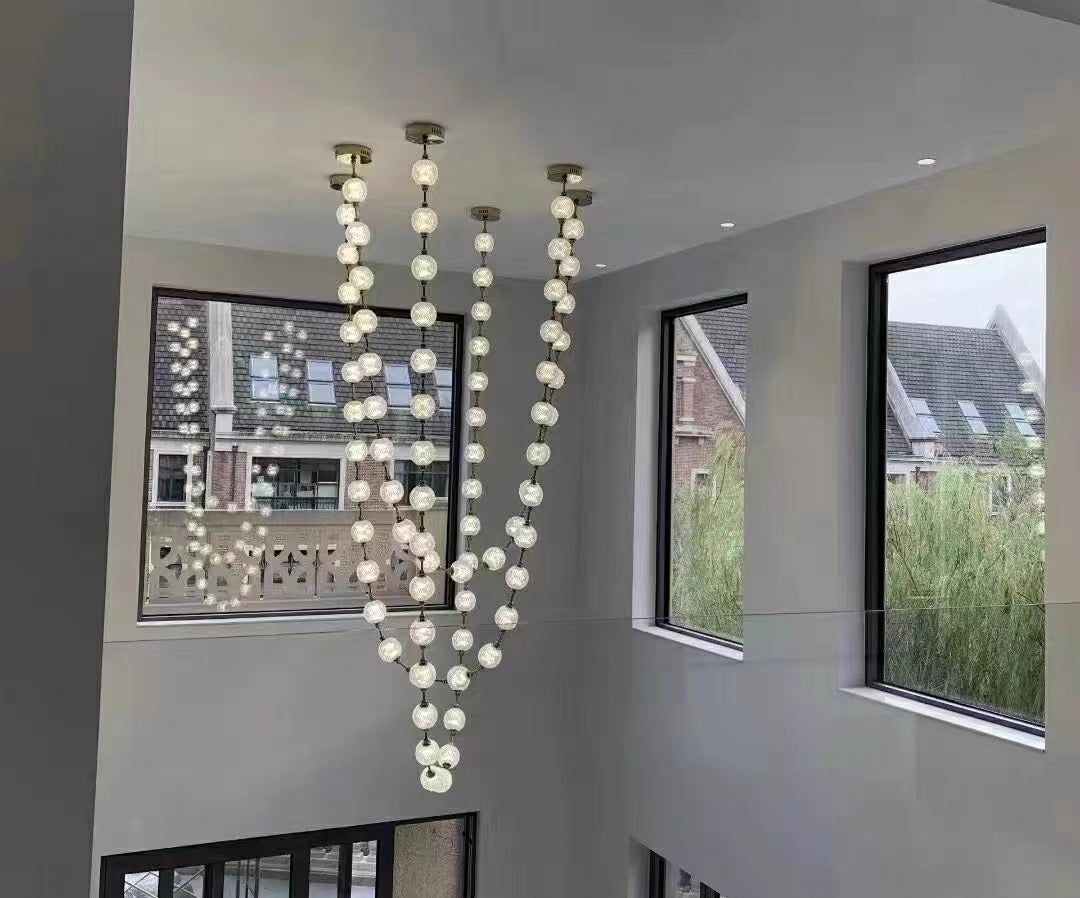 Modern Acrylic Ball Necklace Chandelier with Brass Finish for Living Room Staircase Foyer Entryway