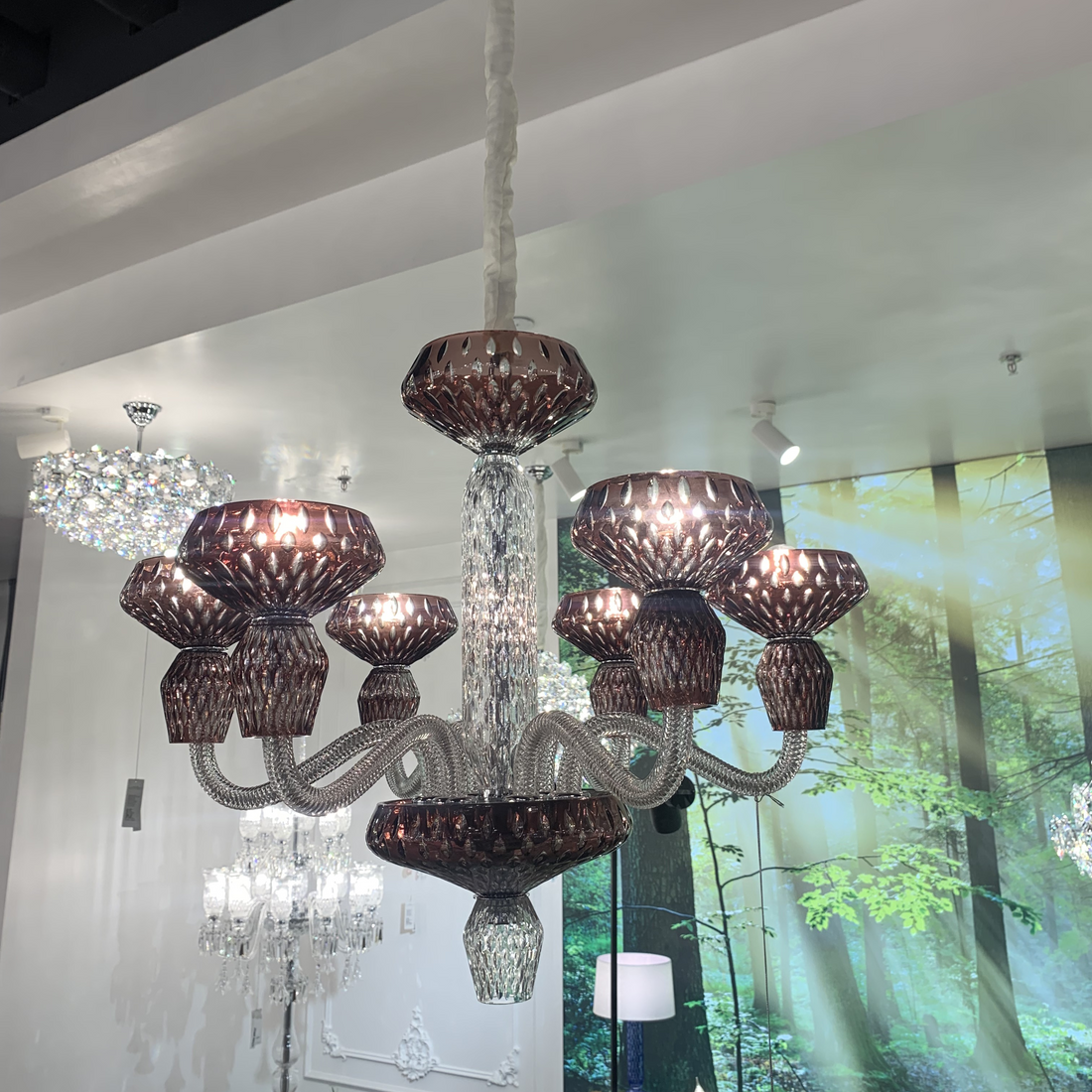 Luxury Hand-Engraved Clear / blue / prune Crystal Chandelier