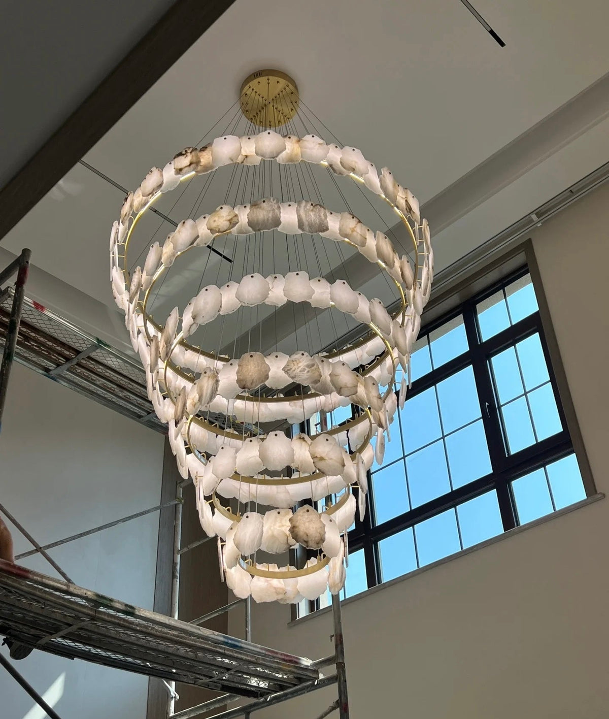 Modern Multi-Layer White Alabaster Chandelier for Staircase / foyer