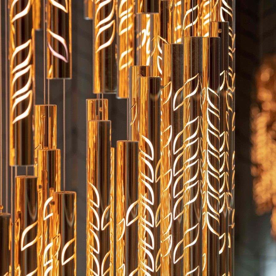 Modern Art Design Floating Leaves-Inspired Glass Tube Chandelier for High-Ceiling