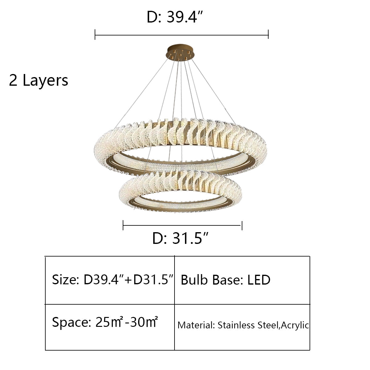 Extra Large Tiers Modern Stainless Steel Ring Chandelier for Living Room / foyer / big Entrys