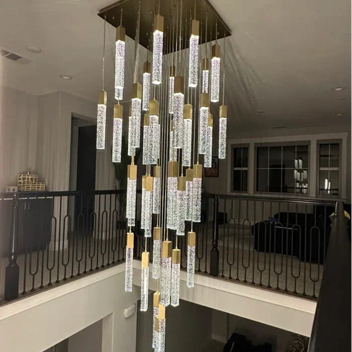 Modern Crystal Stick Chandelier with Glacier Bubble Design in Gold, Chrome, and Black Finish - High-Quality