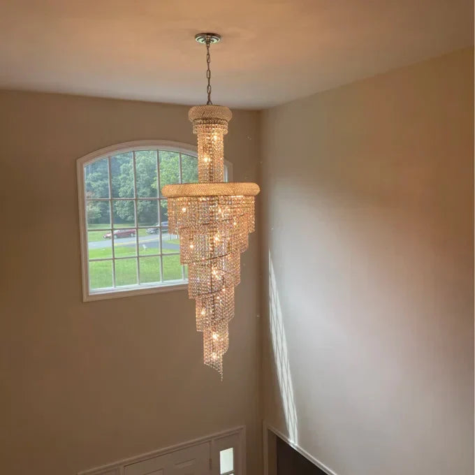 Extra Large Spiral Crystal and Metal Chandelier for Staircase Foyer Living Room