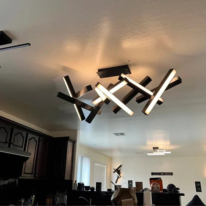 Modern Round / linear Geometric Aluminum LED Chandelier for Dining Room / bedroom