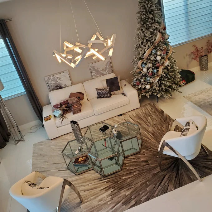 Modern Round / linear Geometric Aluminum LED Chandelier for Dining Room / bedroom