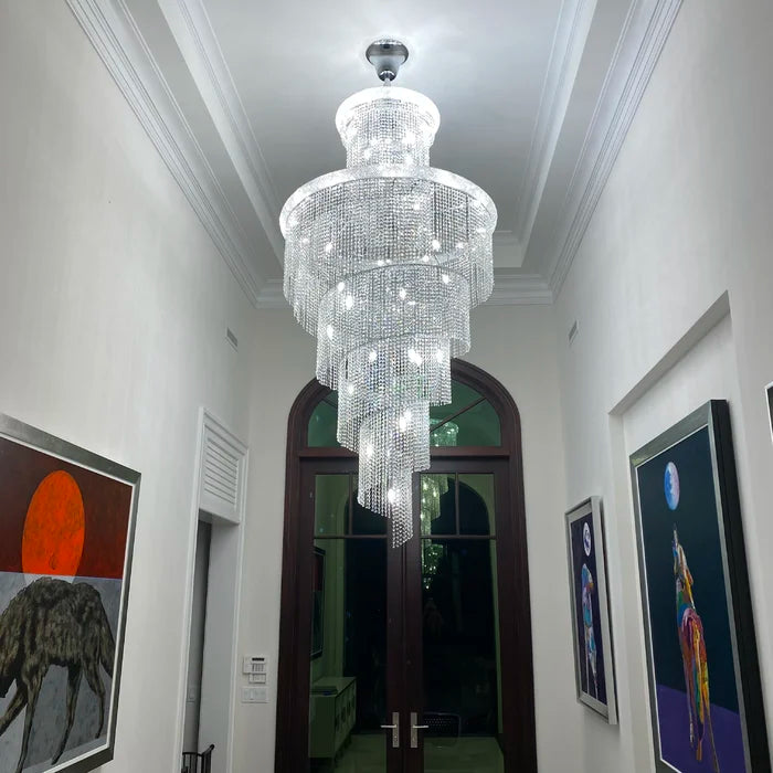 Extra Large Spiral Crystal and Metal Chandelier for Staircase Foyer Living Room