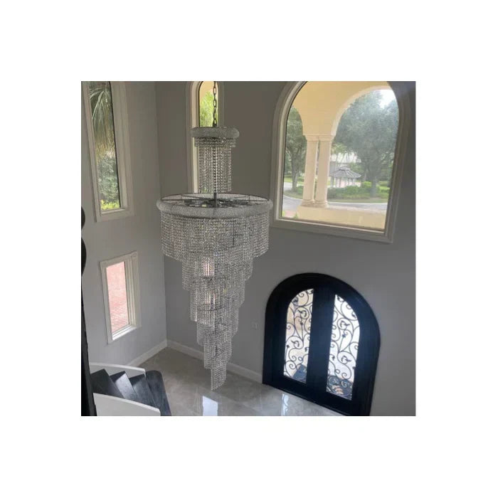 Extra Large Spiral Crystal and Metal Chandelier for Staircase Foyer Living Room
