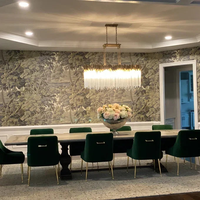 Modern Rectangular Glass and Metal Chandelier with Clear Glass Rods for Dining Room