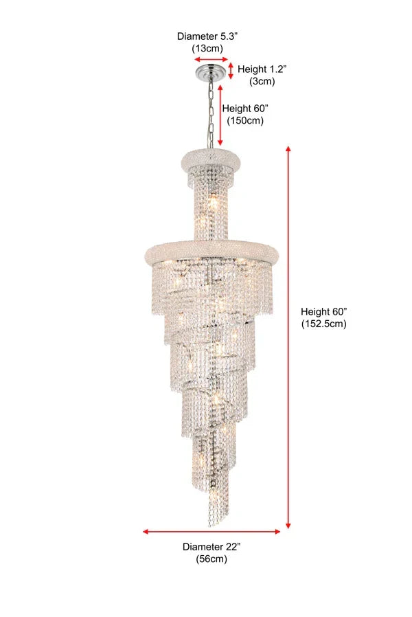 Extra Large Spiral Crystal and Metal Chandelier for Staircase Foyer Living Room