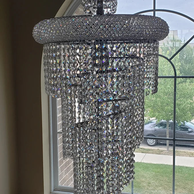 Extra Large Spiral Crystal and Metal Chandelier for Staircase Foyer Living Room