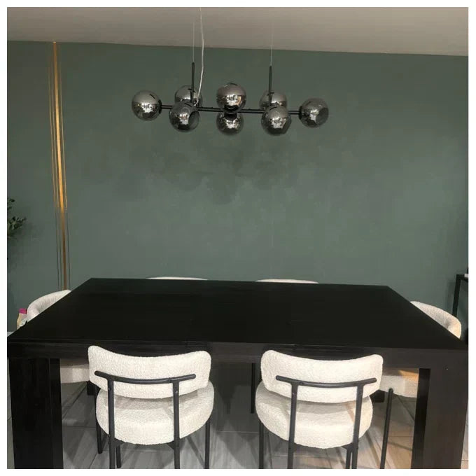Modern Linear Smoky Gray Glass Globe Shade Chandelier with Painted Iron Finish for Dining Room and Kitchen