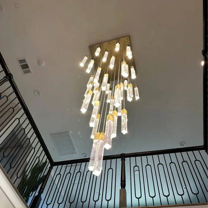 Modern Crystal Stick Chandelier with Glacier Bubble Design in Gold, Chrome, and Black Finish - High-Quality