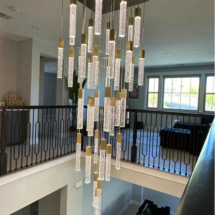 Modern Crystal Stick Chandelier with Glacier Bubble Design in Gold, Chrome, and Black Finish - High-Quality