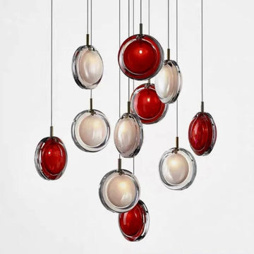 Multi-Colored Round Glass and Metal Suspension Light Chandelier