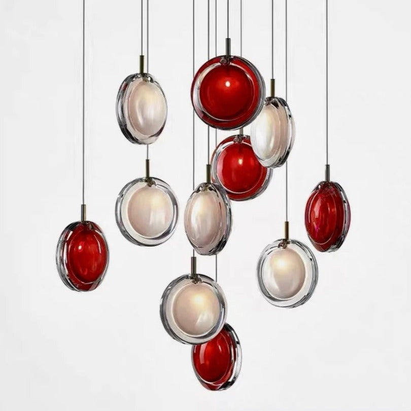 Multi-Colored Round Glass and Metal Suspension Light Chandelier