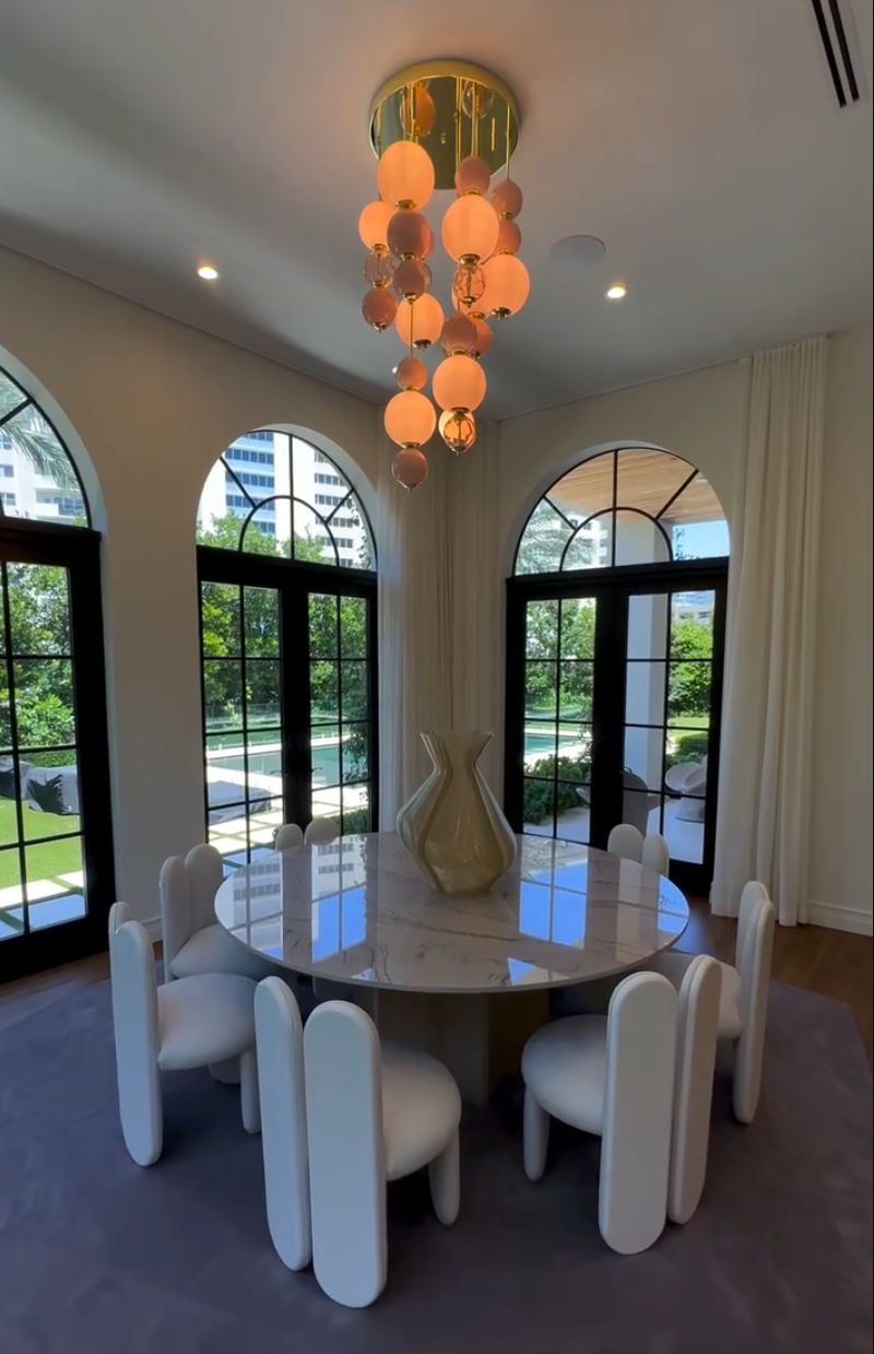 Modern Ball Cluster Chandelier with Pink Opaline Glass