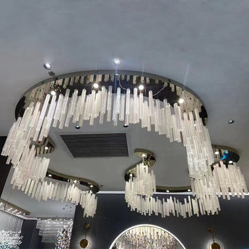 Modern Irregular Floating Hollow Glass Cylinder Chandelier for Living Room / hotel / restaurant