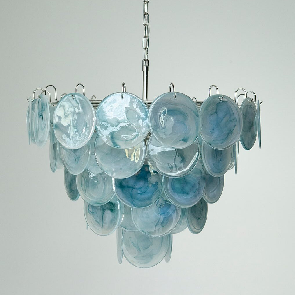 Murano Glass Blue Disks Chandelier