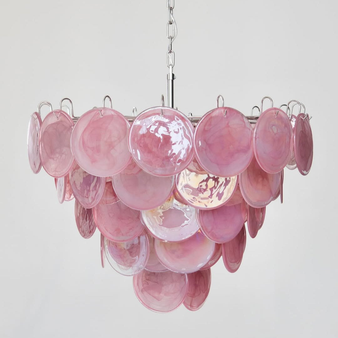 Murano Glass Pink Disks Chandelier 27.6-Inch