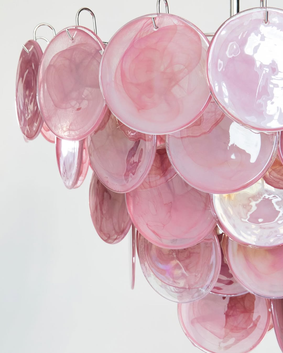 Murano Glass Pink Disks Chandelier 27.6-Inch
