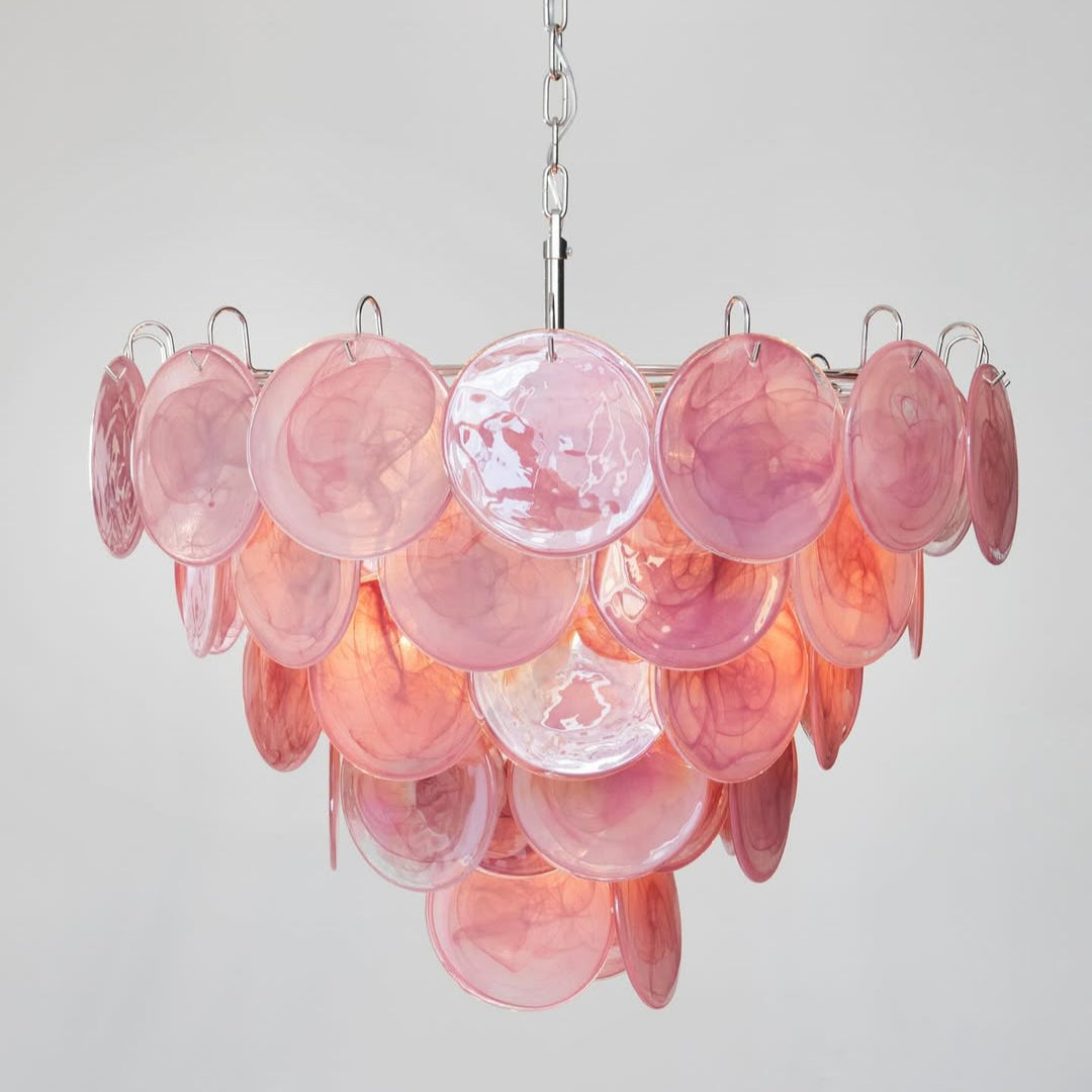 Murano Glass Pink Disks Chandelier 27.6-Inch