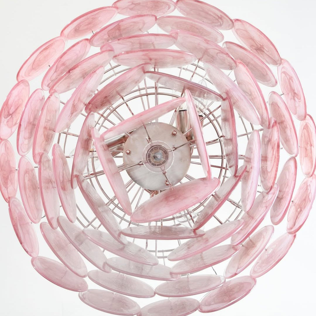 Murano Glass Pink Disks Chandelier 27.6-Inch