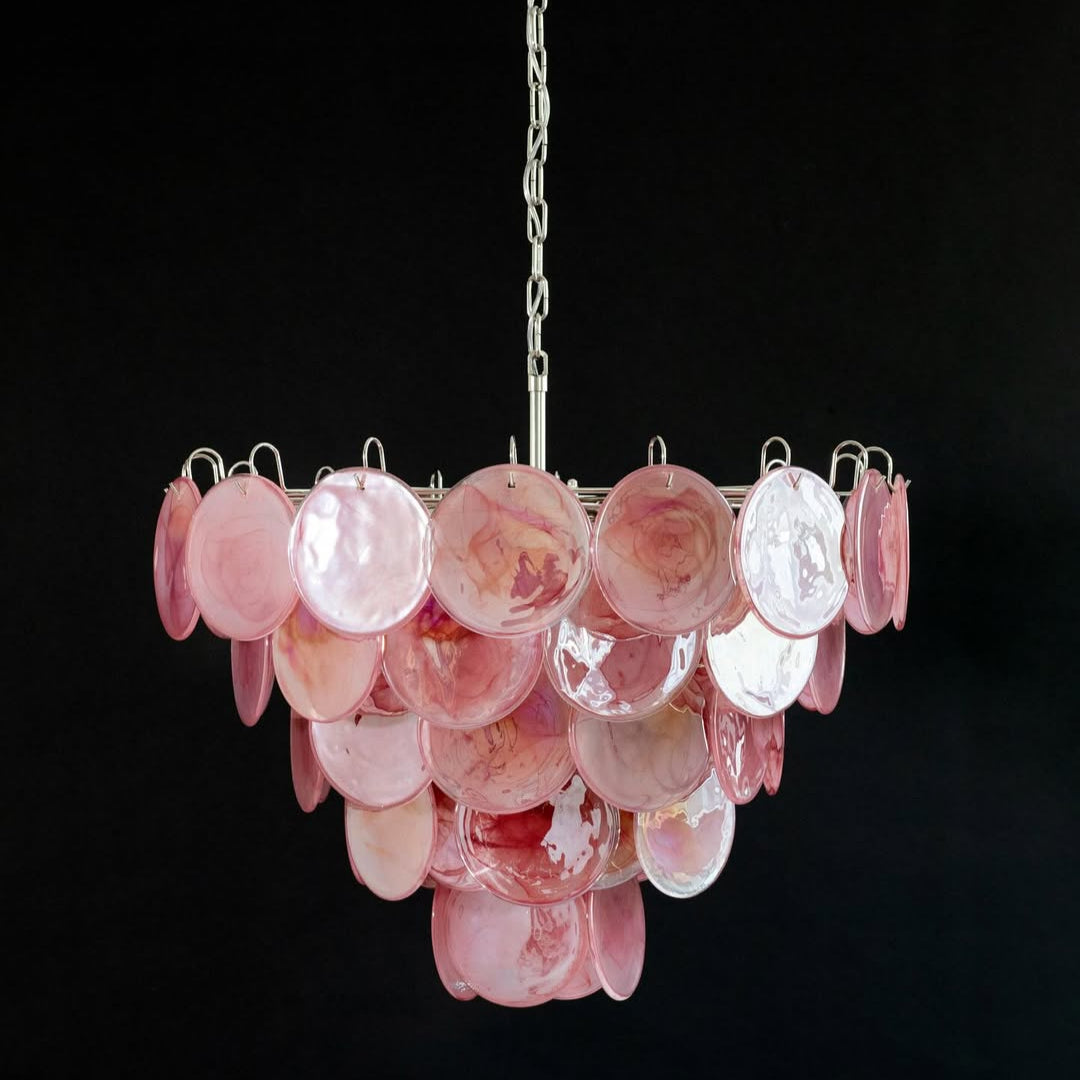 Murano Glass Pink Disks Chandelier 27.6-Inch